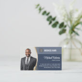 Makelaar Classy Navy Blue Aangepaste Foto Visitekaartje (Staand voorkant)