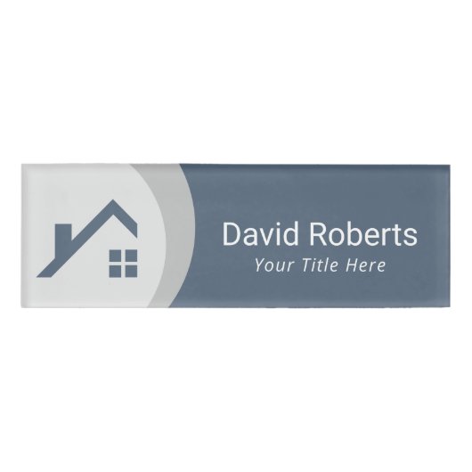 Makelaar Custom Logo Dusty Blue & Silver Naambadge (Voorkant)