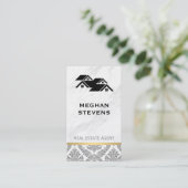 Makelaar Dak Marmer Damast Gouden Afwerking Afsprakenkaartje (Staand voorkant)