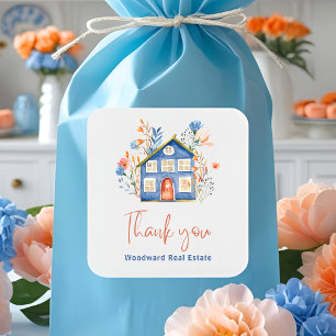 makelaar dank u   Sweet Waterverf House Flowers Vierkante Sticker