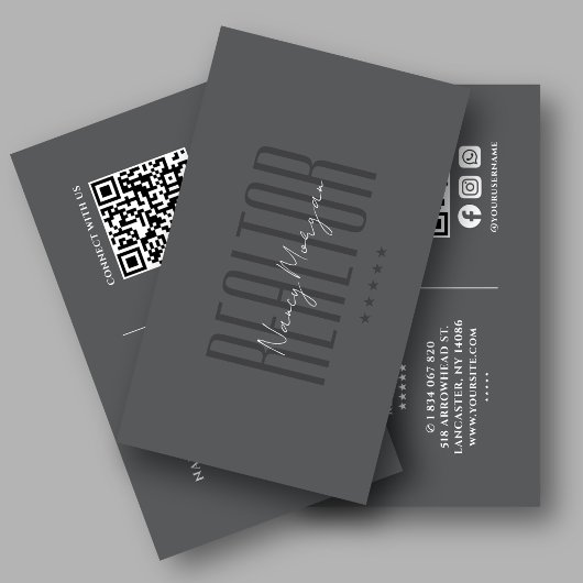 Makelaar Donkergrijze QR-code  Visitekaartje