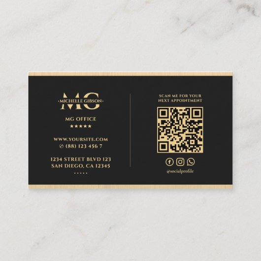 Makelaar Elegant Black Faux Gold Hypotheek Makelaa Visitekaartje (Achterkant)