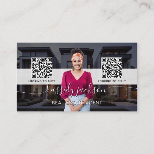 Makelaar Elegant Scriptie Foto QR-code Visitekaartje (Voorkant)