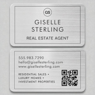 Makelaar geborsteld zilveren monogram QR-code Visitekaartje