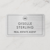 Makelaar geborsteld zilveren monogram QR-code Visitekaartje (Voorkant)