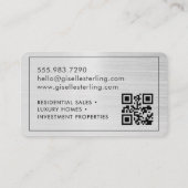 Makelaar geborsteld zilveren monogram QR-code Visitekaartje (Achterkant)