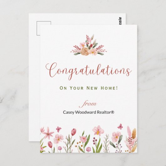 Makelaar gefeliciteerd gepersonaliseerde bloemen briefkaart (Voorkant / Achterkant)