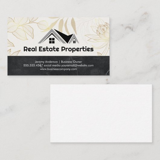 Makelaar | Gold Flowers Visitekaartje (Voorkant / Achterkant)
