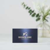 Makelaar Gold House Logo Navy Blue Foto Visitekaartje (Staand voorkant)