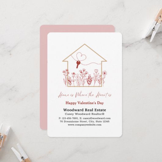 Makelaar Happy Valentine's Day | Thuis is het hart Kaart (Voorkant / Achterkant in situ)