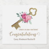 makelaar | Hartelijk gefeliciteerd met uw nieuwe w Sparkling Wijnetiket (Enkel label)