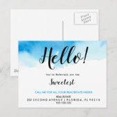 Makelaar HELLO blauwe aquarel Aankondigingskaart (Voorkant / Achterkant)