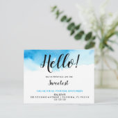 Makelaar HELLO blauwe aquarel Aankondigingskaart (Staand voorkant)
