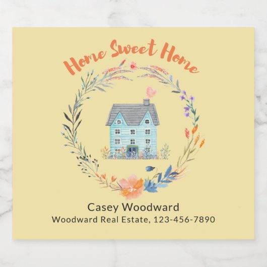 Makelaar Home Sweet Home Housewarming Sparkling Wijnetiket (Enkel label)