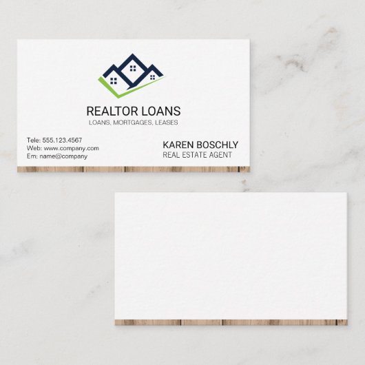 Makelaar | Houten Afwerking Huis Icoon 2 Visitekaartje (Voorkant / Achterkant)