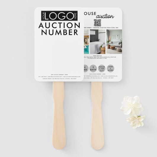 Makelaar Huis Bieden Veiling Paddle Handwaaier (Voorkant en achterkant)