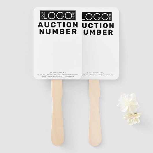 Makelaar Huis Bieden Veiling Paddle Handwaaier (Voorkant en achterkant)