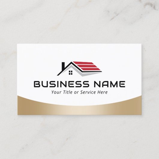 Makelaar Huis Dak Logo Modern Goud Visitekaartje (Voorkant)