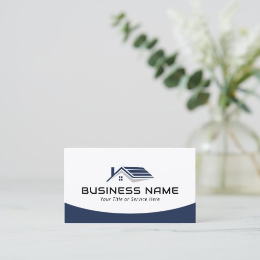 Makelaar Huis Dak Logo Modern Navy Blue Visitekaartje (Staand voorkant)