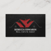 makelaar | huisdak | zwart leder visitekaartje (Voorkant)