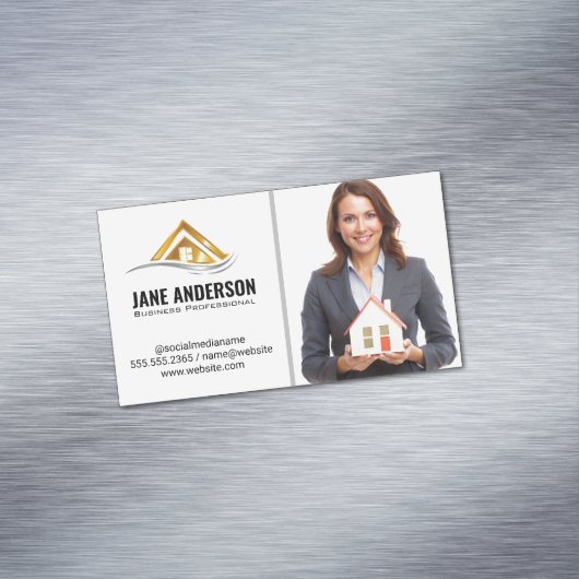 makelaar in koopwoningen | zakenvrouw magnetisch visitekaartje (Voorbeeld)