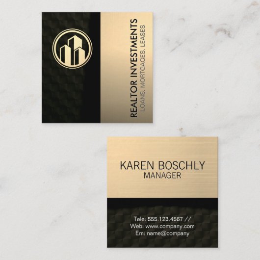 makelaar in onroerend goed | goudmetallisch | Slan Vierkante Visitekaartje (Voorkant / Achterkant)