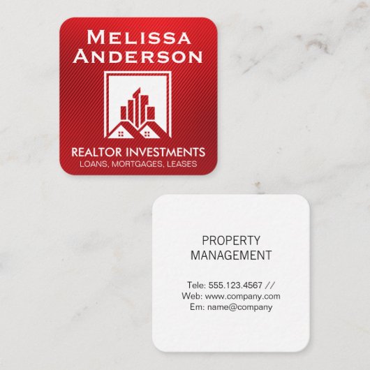 makelaar in onroerend goed | Home Verkoper | Rode  Vierkante Visitekaartje (Voorkant / Achterkant)