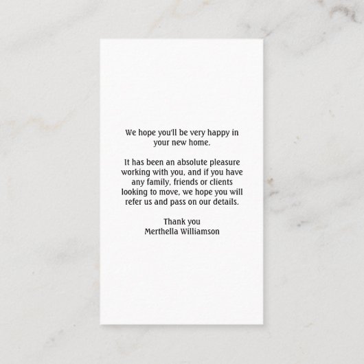 makelaar in onroerend goed visitekaartje (Achterkant)