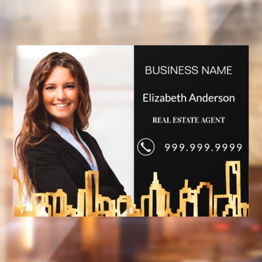 Makelaar in onroerend goed zwart goud foto stadspr raamsticker (Vel 2)