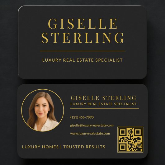 Makelaar in onroerend goed Zwart Gouden QR-code Visitekaartje