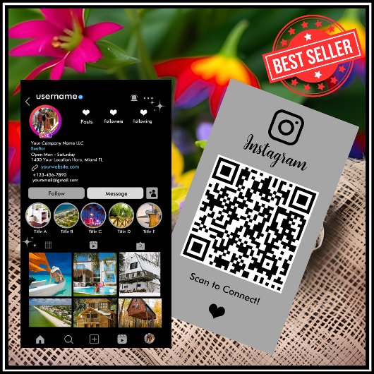 Makelaar Instagram Vastgoedmakelaar Grijze QR-code Visitekaartje
