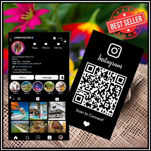 Makelaar Instagram Vastgoedmakelaar Zwart QR-code Visitekaartje
