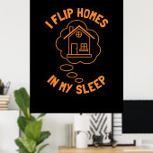 Makelaar Klapt Huizen in Slaap Poster (Thuiskantoor)