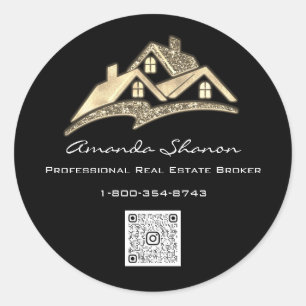 Makelaar Makelaar Golden House QR Code LOGO Ronde Sticker