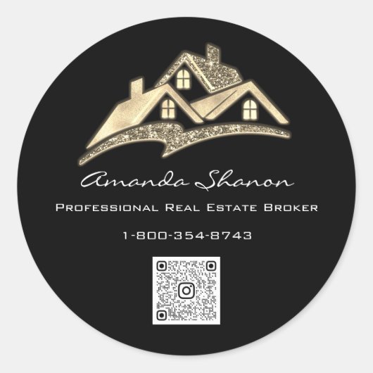 Makelaar Makelaar Golden House QR Code LOGO Ronde Sticker (Voorkant)