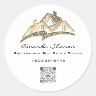 Makelaar Makelaar Golden House QR Code LOGO Ronde Sticker
