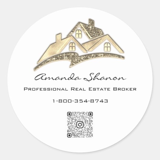 Makelaar Makelaar Golden House QR Code LOGO Ronde Sticker (Voorkant)