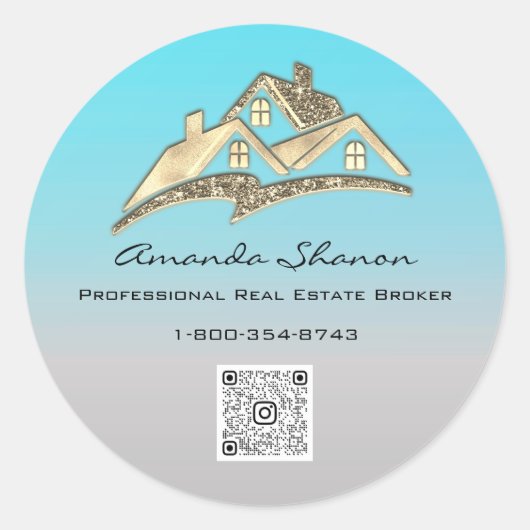 Makelaar Makelaar Goud Huis QR Code LOGO Ronde Sticker (Voorkant)
