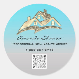 Makelaar Makelaar Goud Huis QR Code LOGO Ronde Sticker