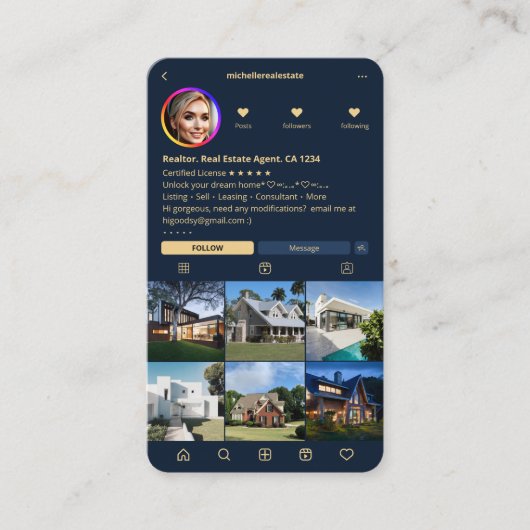 Makelaar Makelaar IG Marine Blauw Modern Visitekaartje (Voorkant)