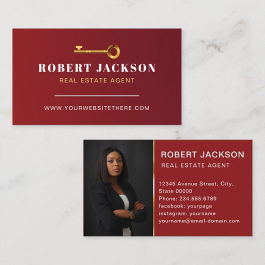 Makelaar Makelaar Luxe Gouden sleutel Visitekaartje (Voorkant / Achterkant)