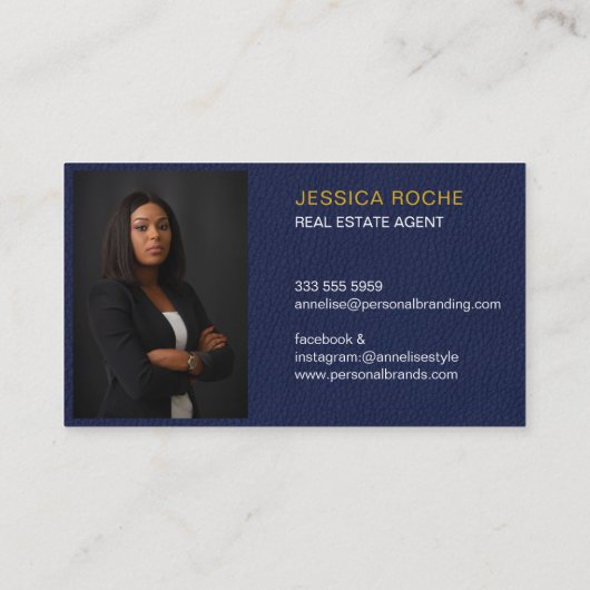 Makelaar Makelaar Realtor Blauw & Goud Custom Phot Visitekaartje (Achterkant)