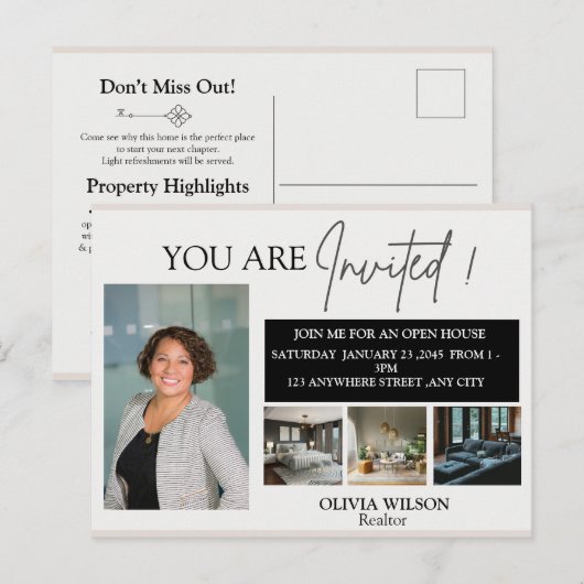 Makelaar Marketing Mailer Vastgoed Open Huis Briefkaart (Voorkant / Achterkant)