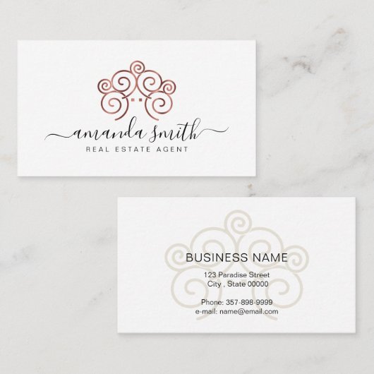 Makelaar met boomhut in roos visitekaartje (Voorkant / Achterkant)