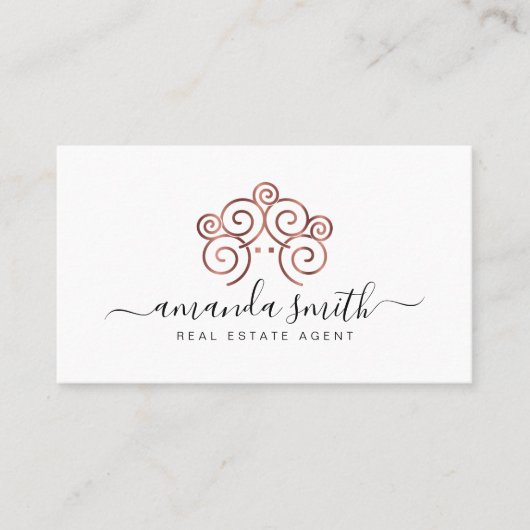 Makelaar met boomhut in roos visitekaartje (Voorkant)