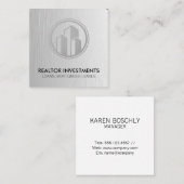 Makelaar | Metaalglans | Kantoorgebouw Vierkante Visitekaartje (Voorkant / Achterkant)
