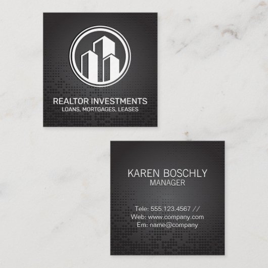 Makelaar | Metalen Achtergrond Vierkante Visitekaartje (Voorkant / Achterkant)