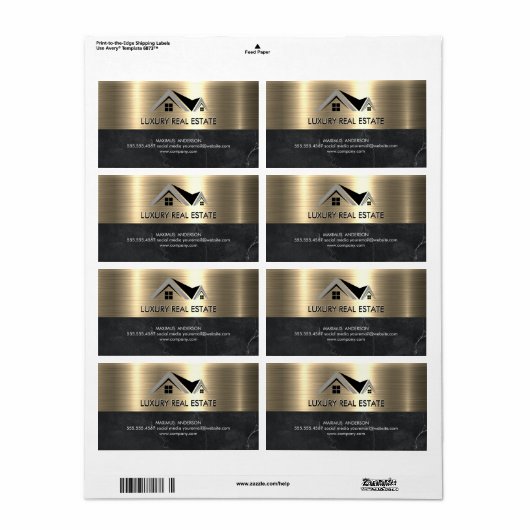 Makelaar | Metallic Goud Marmer Zakelijk  Etiket (Full Sheet)
