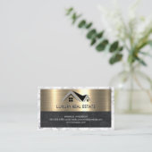 Makelaar | Metallic Gouden Marmer Zakelijk  Visitekaartje (Staand voorkant)