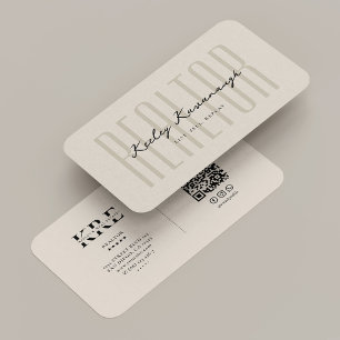 Makelaar Modern Vastgoed Sand Beige Monogram Visitekaartje